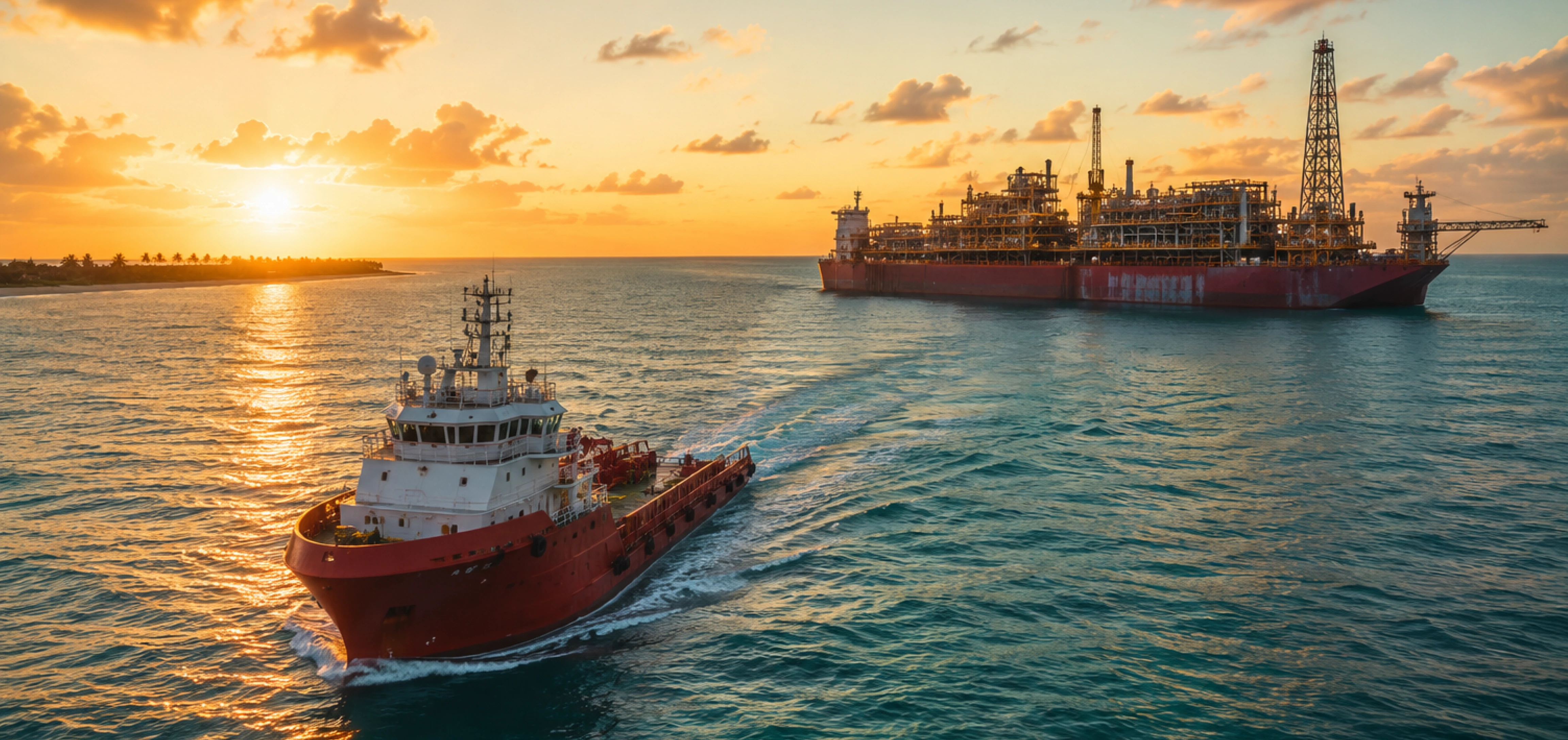 Offshore vessel near a deepwater basin in the Americas