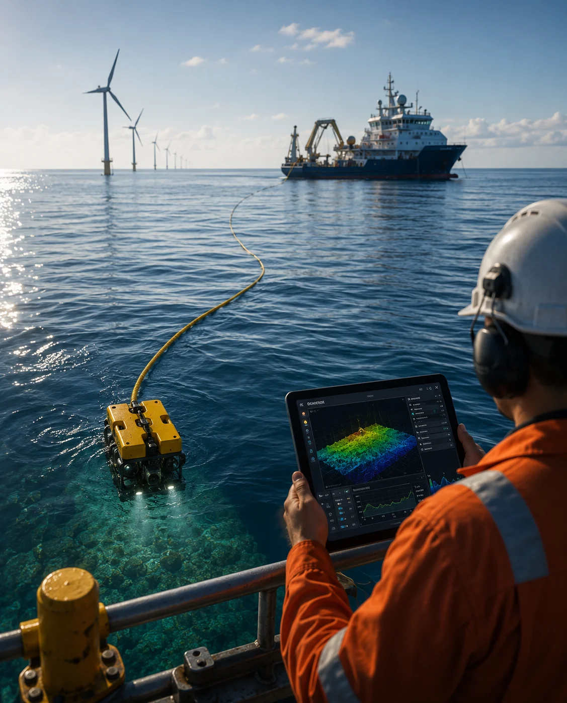 Offshore survey team planning AUV seabed mapping missions