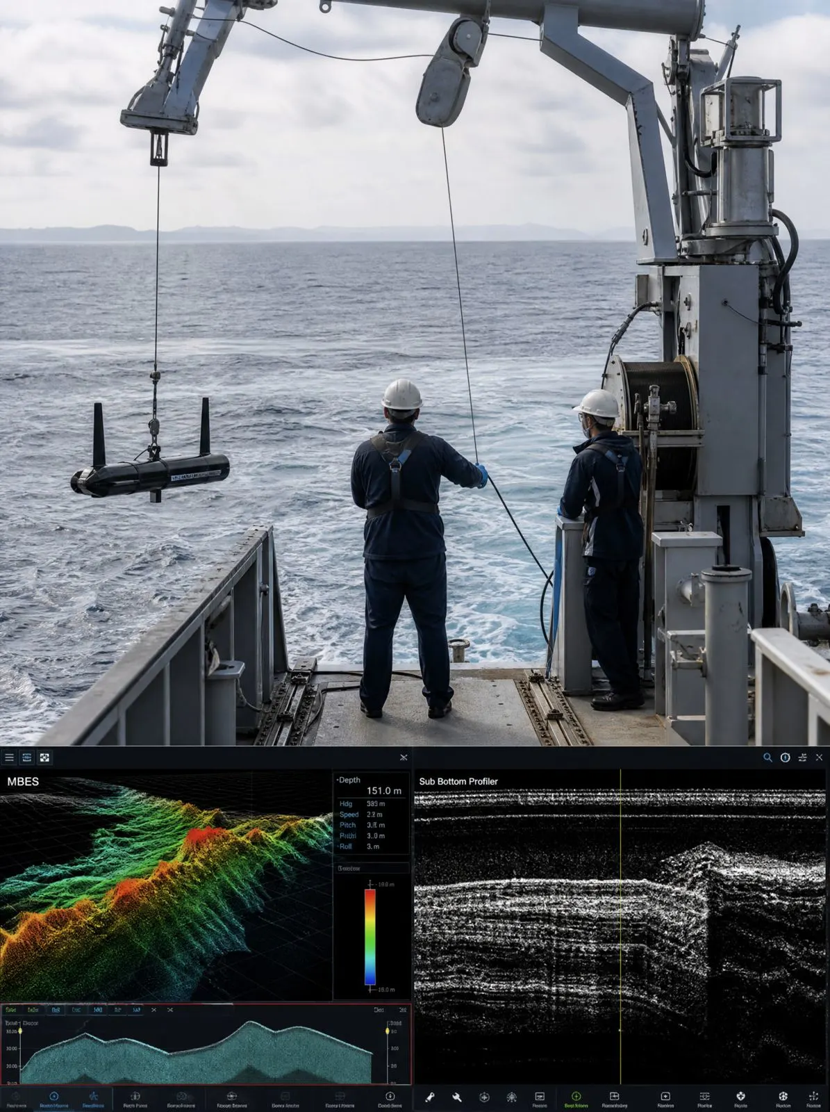 Survey vessel operating offshore